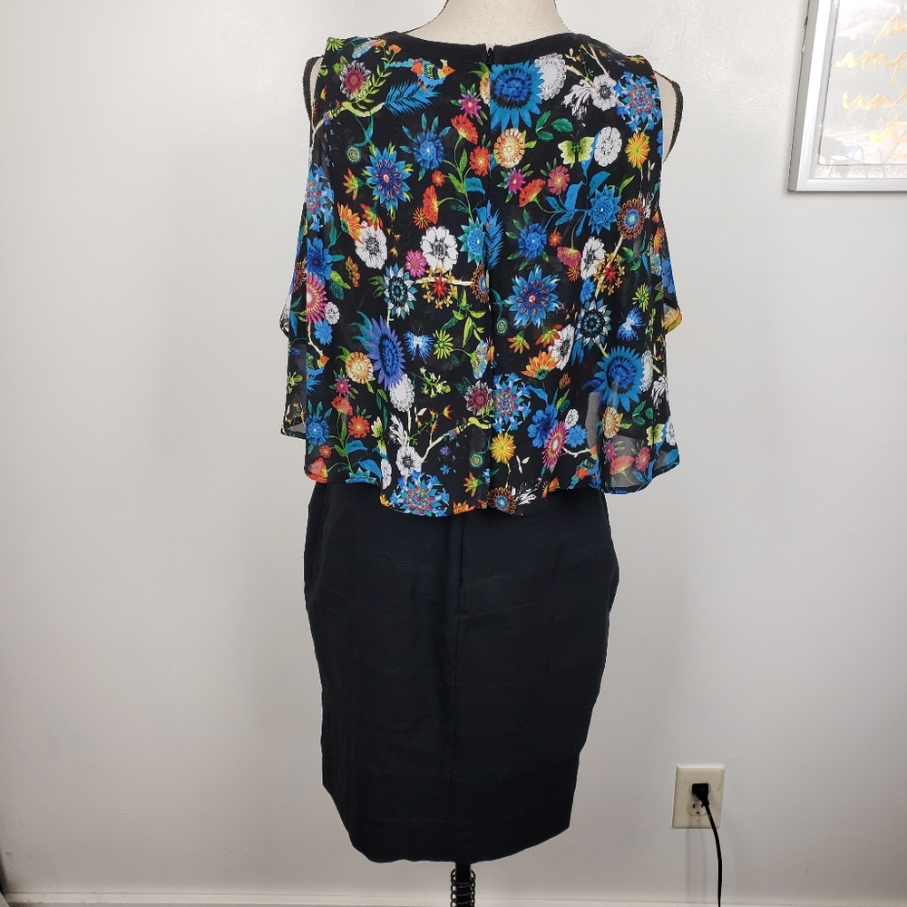 nicole by Nicole Miller Floral Black Bodycon Flutter Sleeve Midi Dress 14 - Picture 5 of 11